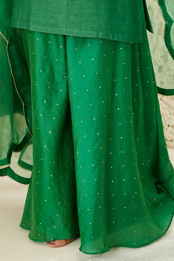 Green Chanderi Gharara Set by Flamingo - the label at Pernia's Pop Up Shop