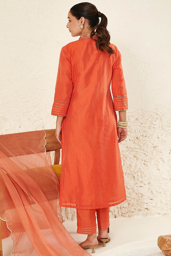 Orange Chanderi Embroidered Kurta Set by Flamingo - the label at Pernia's Pop Up Shop