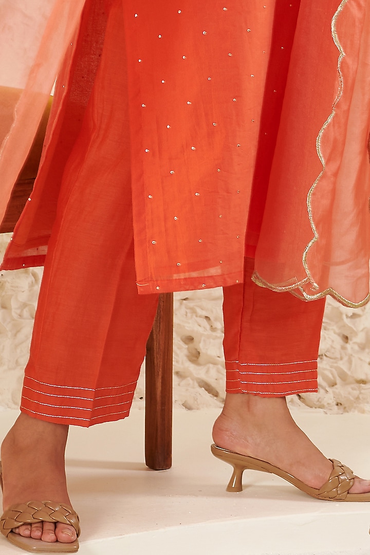 Orange Chanderi Embroidered Kurta Set by Flamingo - the label at Pernia's Pop Up Shop