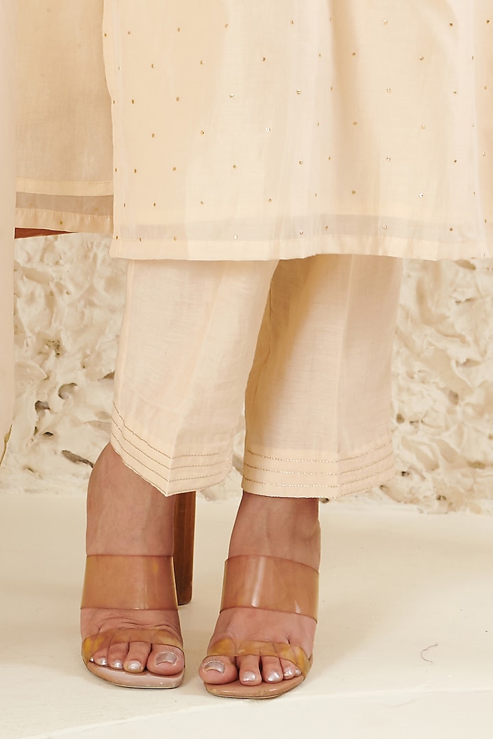 Ivory Chanderi Embroidered Kurta Set by Flamingo - the label at Pernia's Pop Up Shop