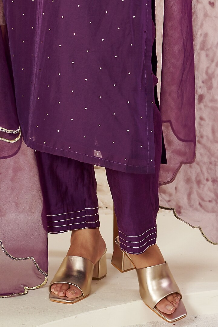 Purple Chanderi Embroidered Kurta Set by Flamingo - the label at Pernia's Pop Up Shop