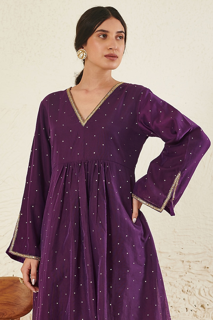 Purple Chanderi Embroidered Kurta Set by Flamingo - the label at Pernia's Pop Up Shop