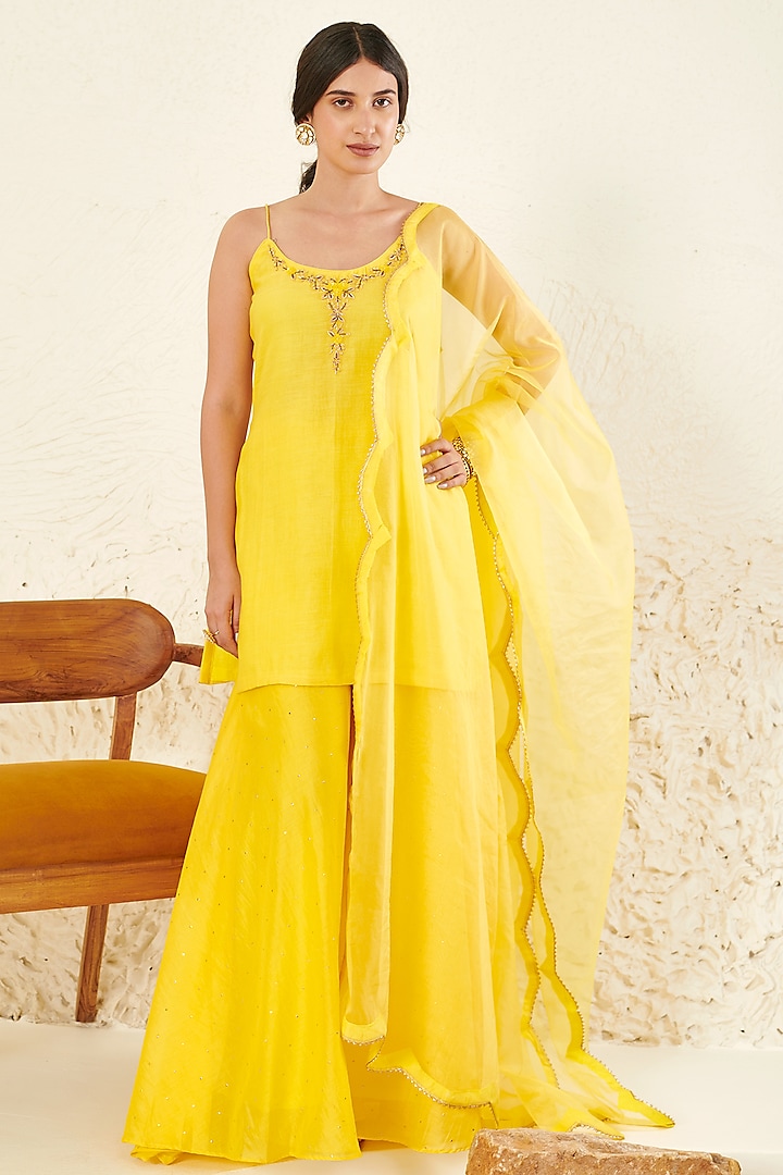 Yellow Chanderi Gharara Set by Flamingo - the label at Pernia's Pop Up Shop