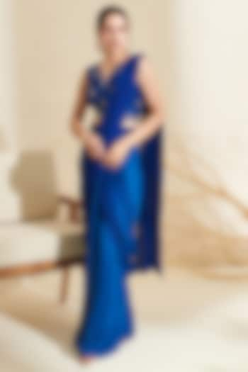 Blue Chiffon Pleated Saree Set by Flamingo - the label at Pernia's Pop Up Shop