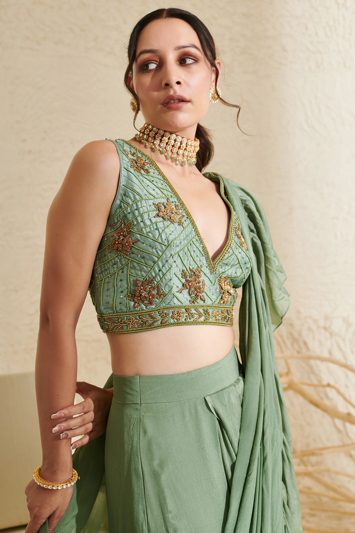 Sandal Sequin Embroidered Georgette Blouse | Avishya.com