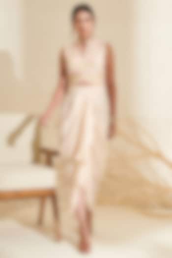 Ivory Chiffon Pleated Draped Skirt Set by Flamingo - the label