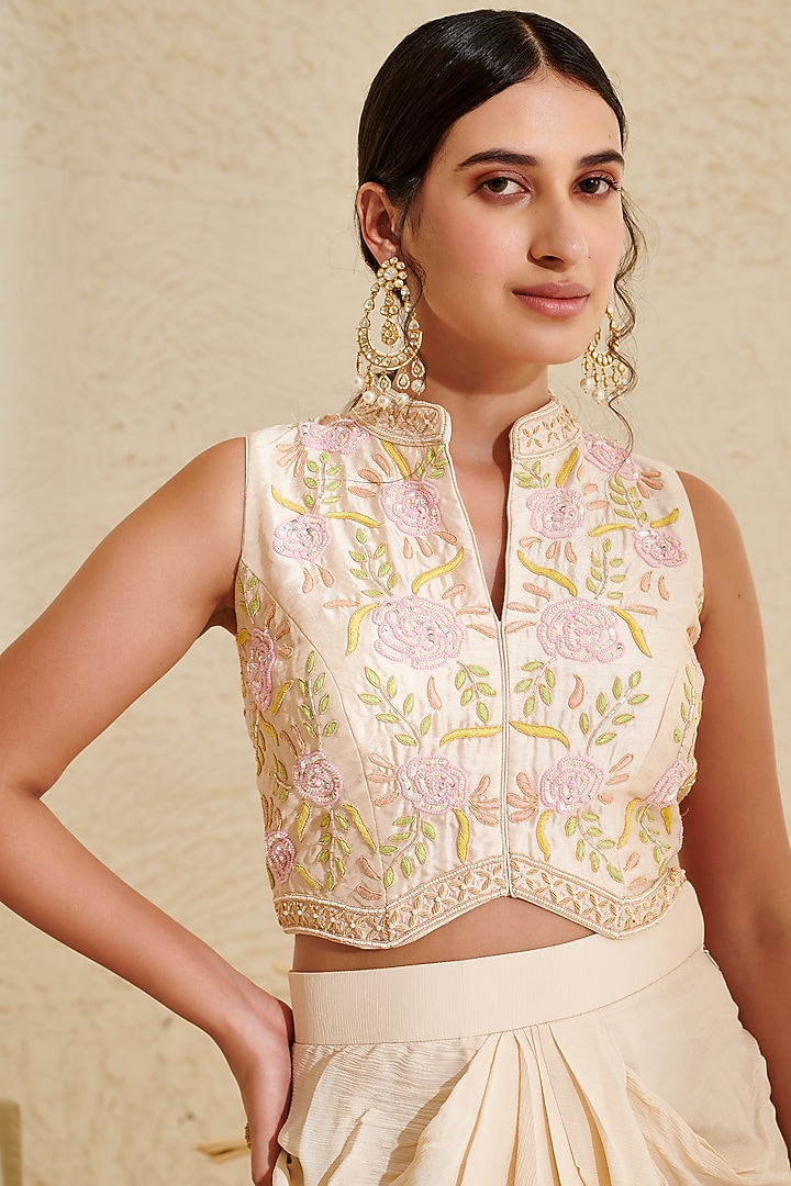 Ivory Chiffon Pleated Draped Skirt Set by Flamingo - the label at Pernia's Pop Up Shop