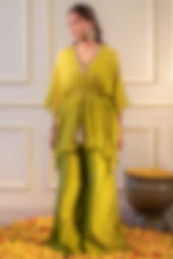 Lime Green Sequins Georgette Hand Embroidered Kaftan Set by Flamingo - the label at Pernia's Pop Up Shop