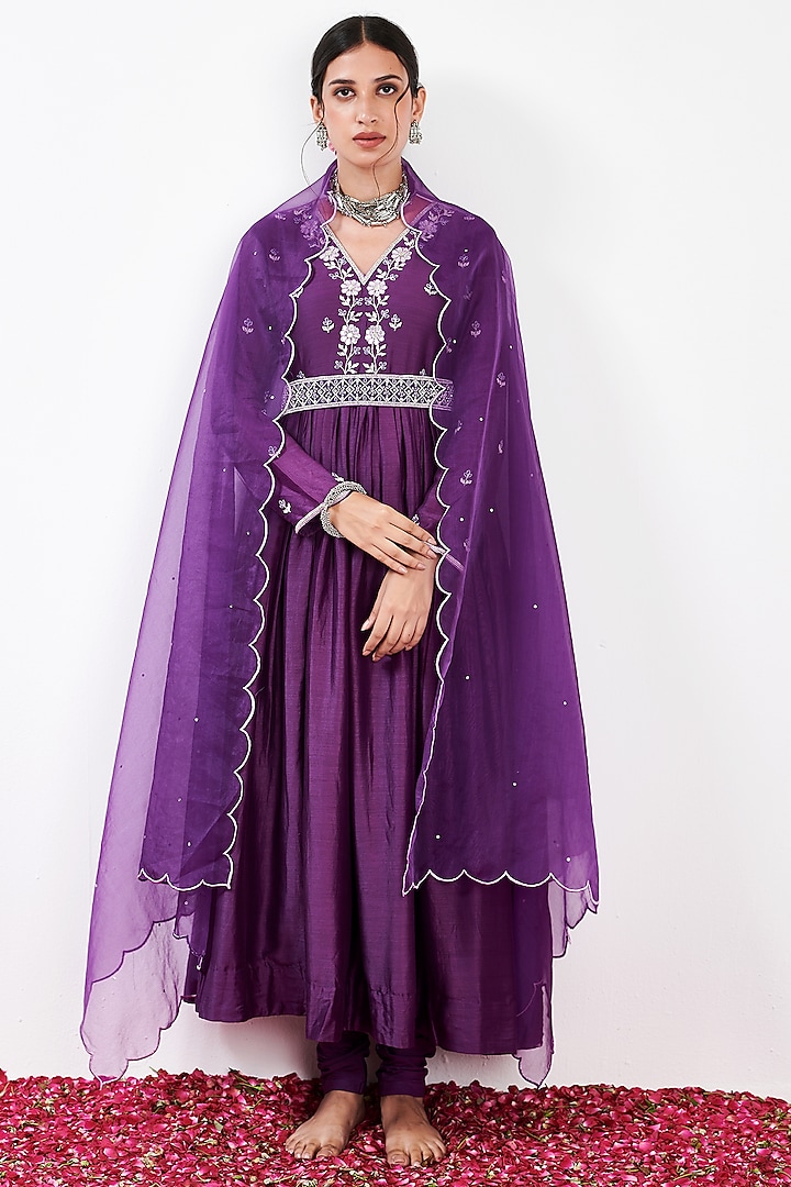 Purple Embroidered Anarkali Set by Flamingo - the label
