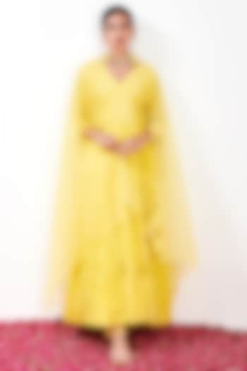 Yellow Embroidered Anarkali Set by Flamingo - the label