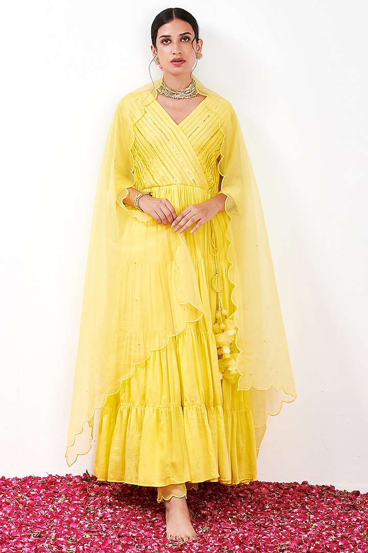 Yellow Embroidered Anarkali Set by Flamingo - the label