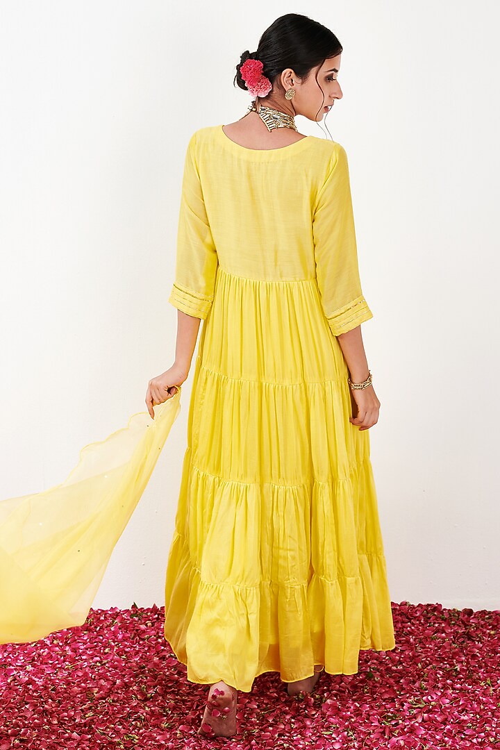 Yellow Embroidered Anarkali Set by Flamingo - the label at Pernia's Pop Up Shop