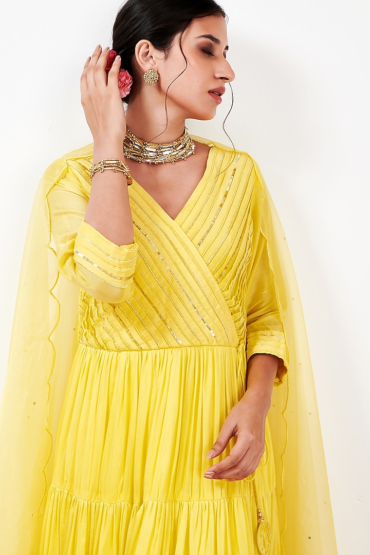Yellow Embroidered Anarkali Set by Flamingo - the label at Pernia's Pop Up Shop