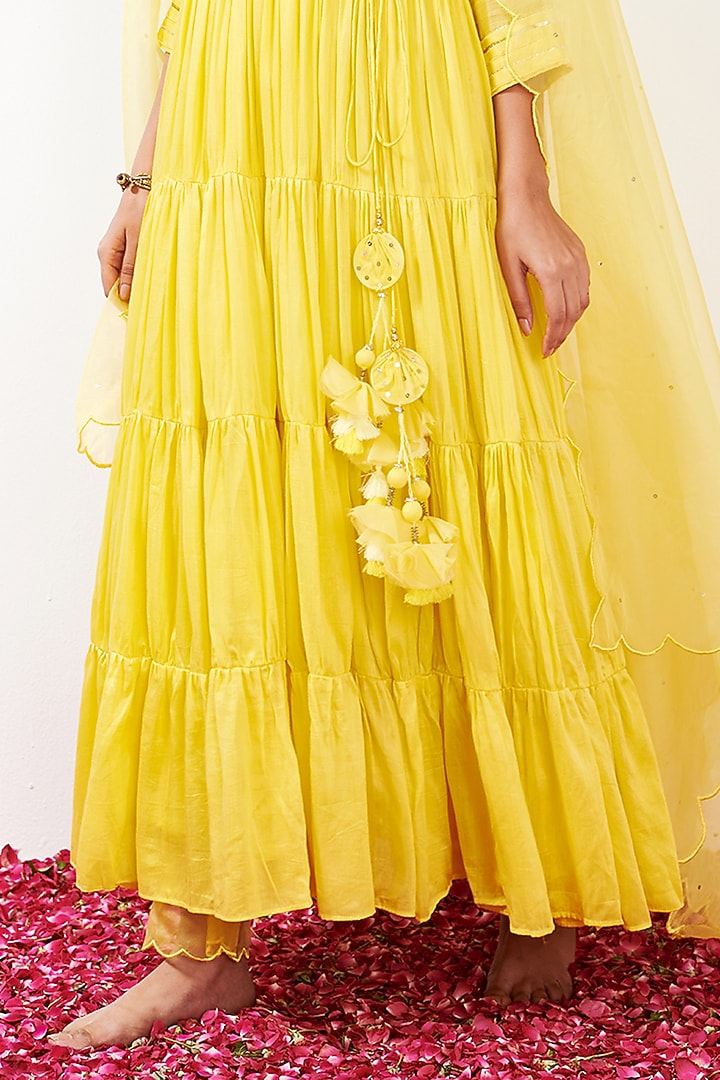 Yellow Embroidered Anarkali Set by Flamingo - the label at Pernia's Pop Up Shop