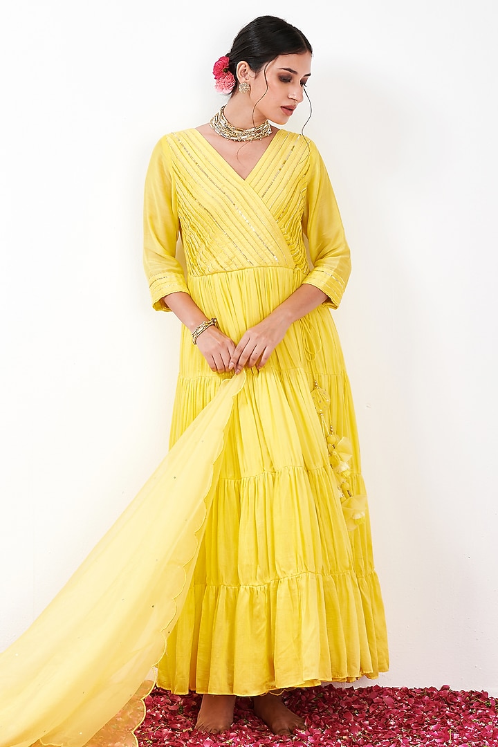 Yellow Embroidered Anarkali Set by Flamingo - the label at Pernia's Pop Up Shop