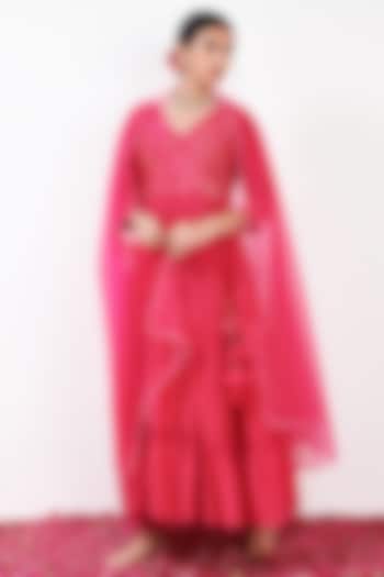 Hot Pink Embroidered Anarkali Set by Flamingo - the label