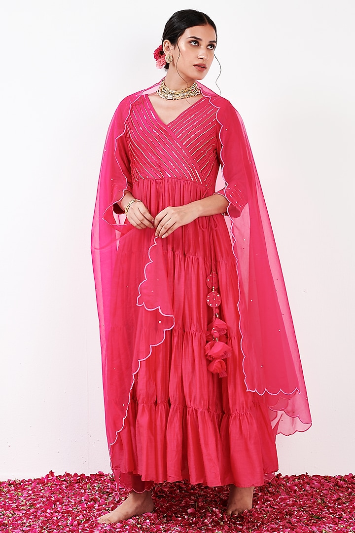 Hot Pink Embroidered Anarkali Set by Flamingo - the label