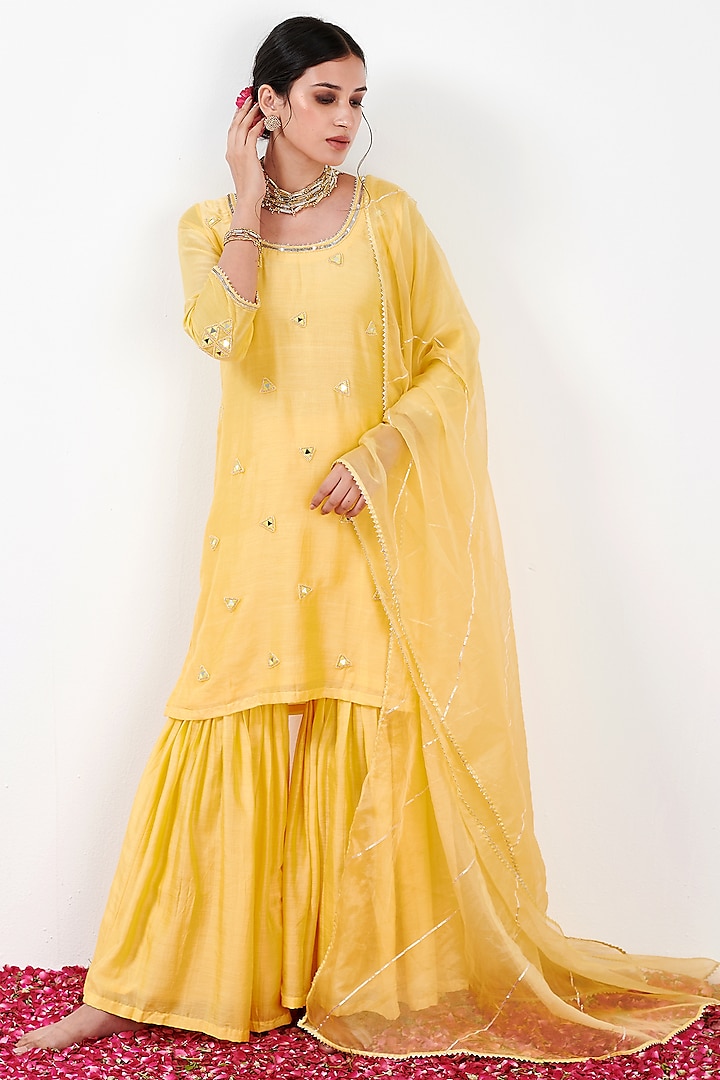 Yellow Cotton Silk Sharara Set by Flamingo - the label at Pernia's Pop Up Shop