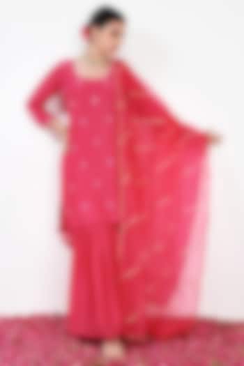 Hot Pink Cotton Silk Sharara Set by Flamingo - the label