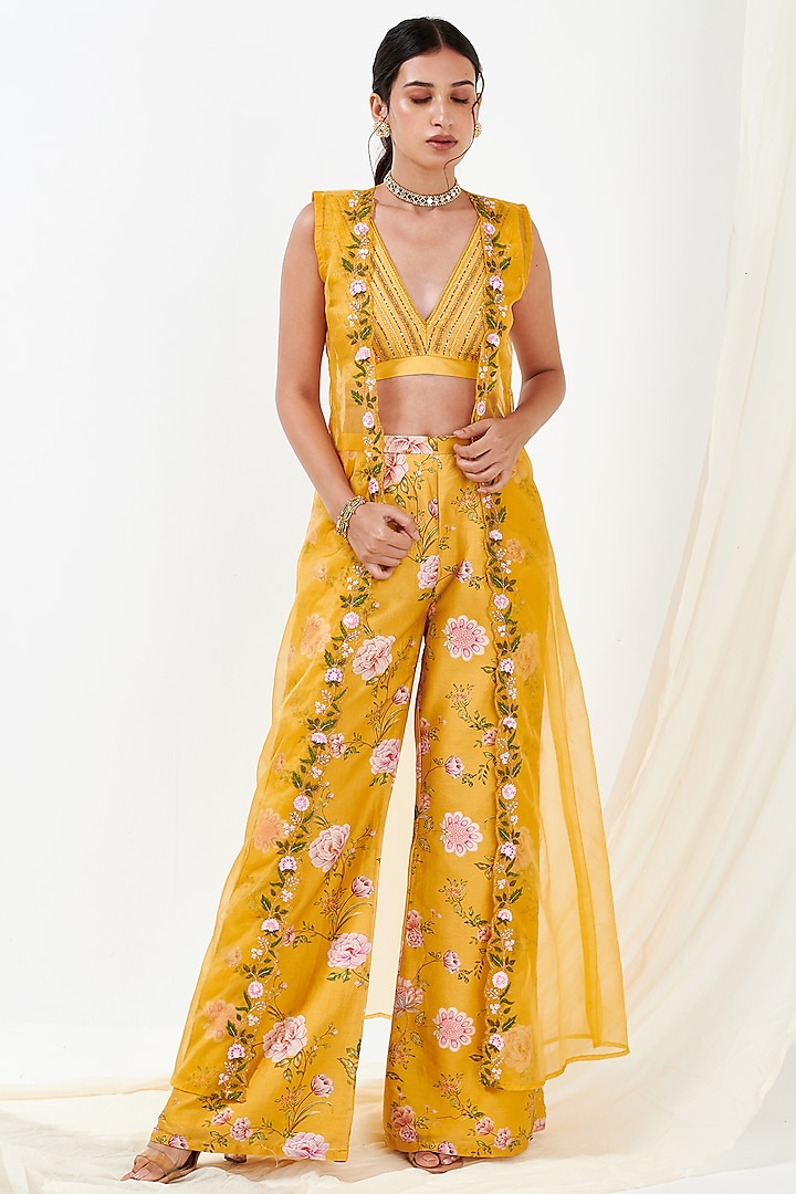 Mustard Printed Sharara Set by Flamingo - the label