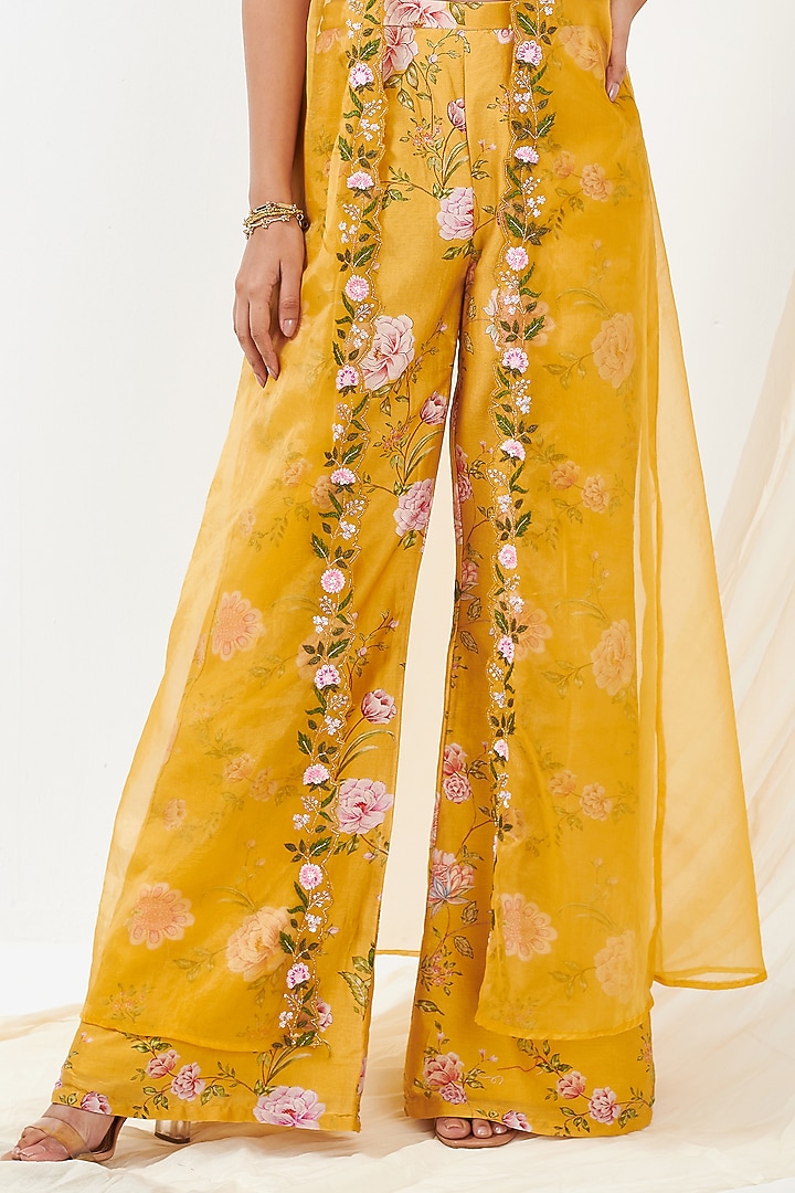 Mustard Printed Party Wear Sharara Set by Flamingo - the label at Pernia's Pop Up Shop