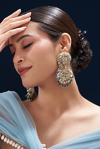 Resham & Dabka Hand Embroidered Dangler Earrings by Fooljhadi