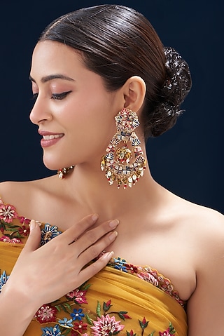 Resham & Dabka Hand Embroidered Dangler Earrings by Fooljhadi
