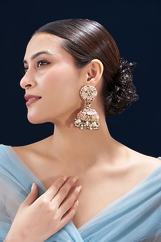 Resham & Moti Hand Embroidered Dangler Earrings by Fooljhadi