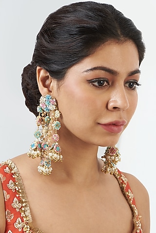 Hand Embroidered Dangler Earrings by Fooljhadi