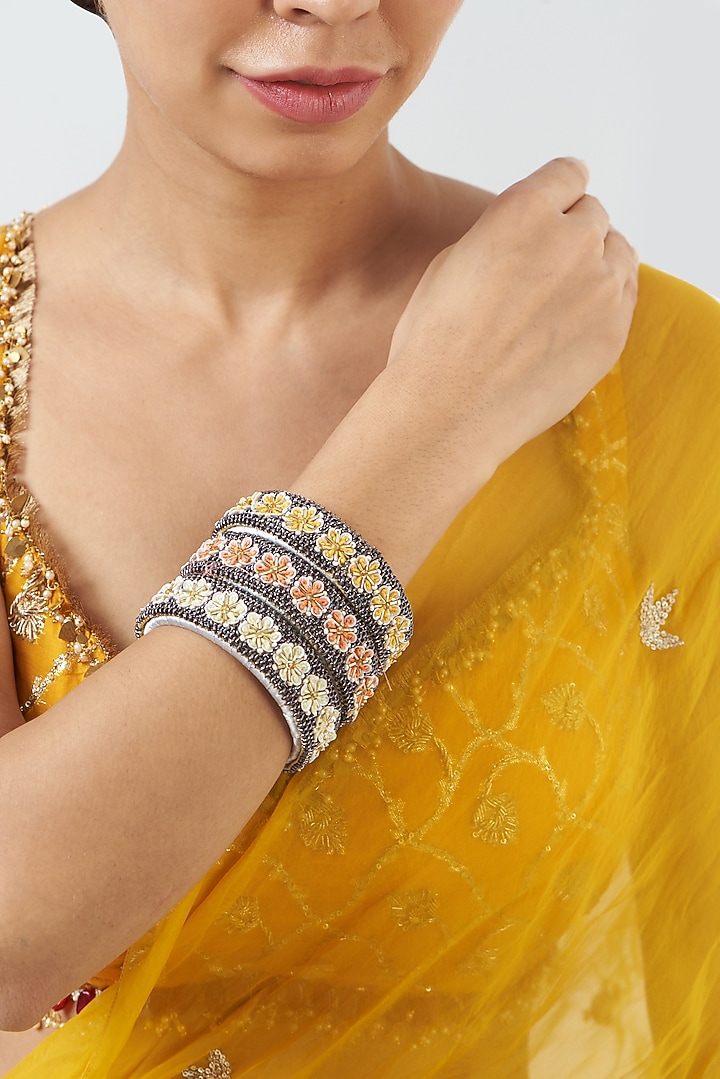 Hand Embroidered Bangles (Set Of 3) by Fooljhadi at Pernia's Pop Up Shop