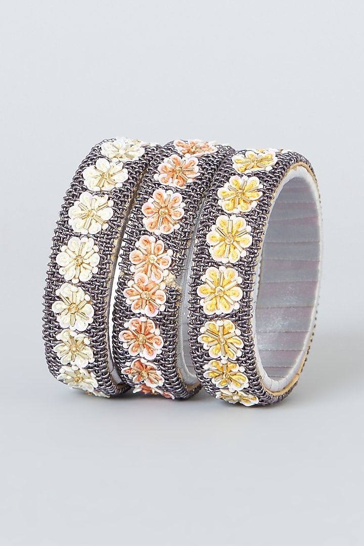 Hand Embroidered Bangles (Set Of 3) by Fooljhadi at Pernia's Pop Up Shop