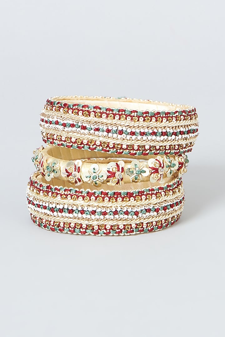 Bangles With Hand Embroidery (Set Of 3) by Fooljhadi at Pernia's Pop Up Shop