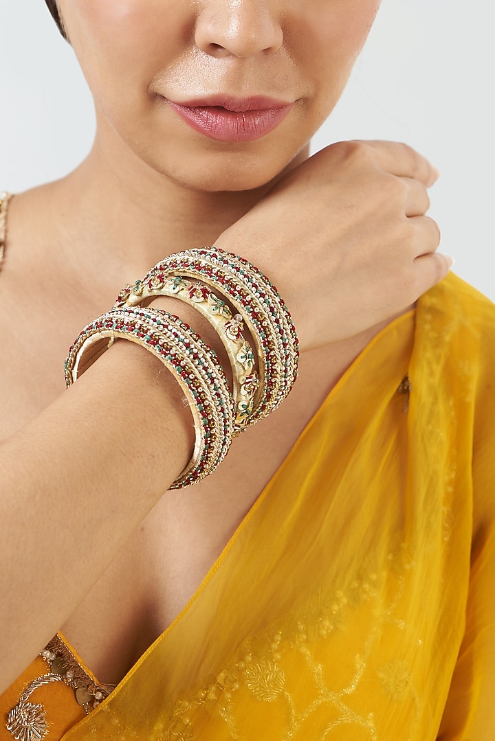Bangles With Hand Embroidery (Set Of 3) by Fooljhadi at Pernia's Pop Up Shop