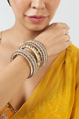 Bangles With Hand Embroidery (Set Of 3) by Fooljhadi
