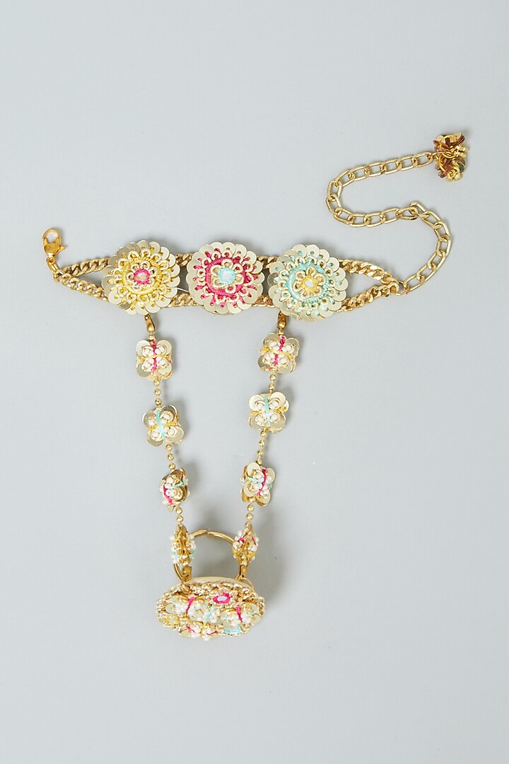 Hand Embroidered Brass Hand Harness by Fooljhadi at Pernia's Pop Up Shop
