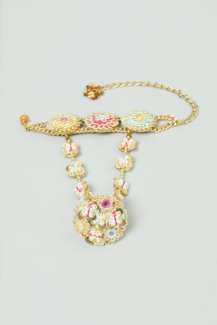 Hand Embroidered Brass Hand Harness by Fooljhadi at Pernia's Pop Up Shop