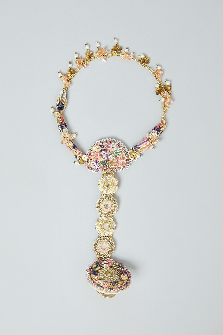 Hand Embroidered Hand Harness In Brass by Fooljhadi at Pernia's Pop Up Shop