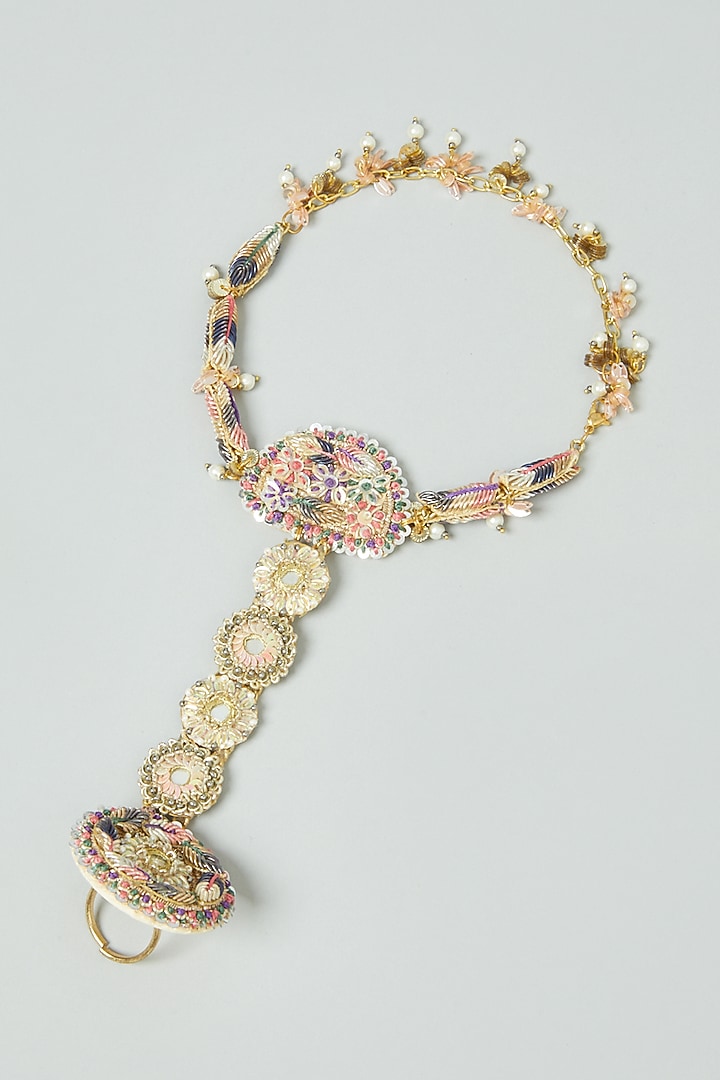 Hand Embroidered Hand Harness In Brass by Fooljhadi at Pernia's Pop Up Shop