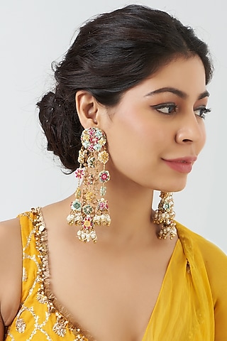 Hand Embroidered Dangler Earrings by Fooljhadi