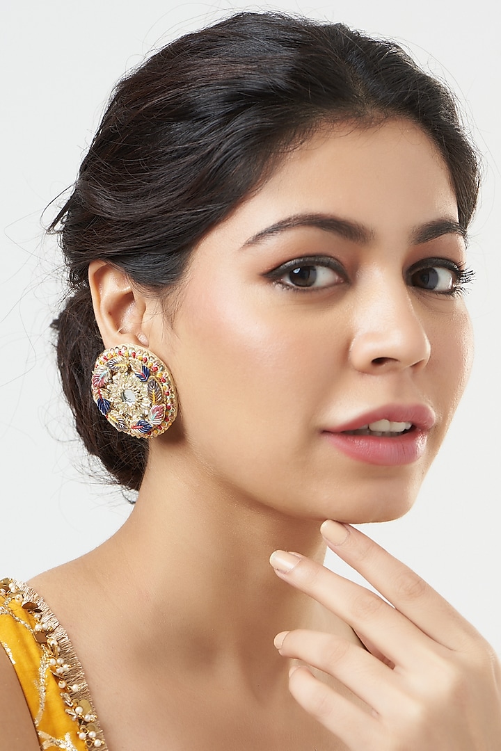 Stud Earrings With Kasab Embroidery by Fooljhadi at Pernia's Pop Up Shop