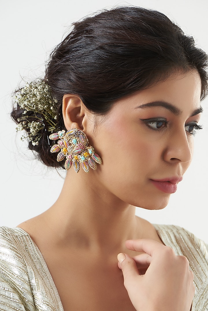 Stud Earrings With Resham Embroidery by Fooljhadi at Pernia's Pop Up Shop