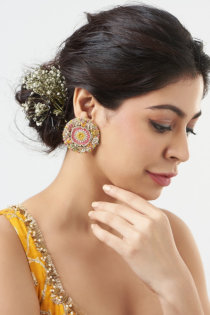Stud Earrings With Dabka Embroidery by Fooljhadi at Pernia's Pop Up Shop