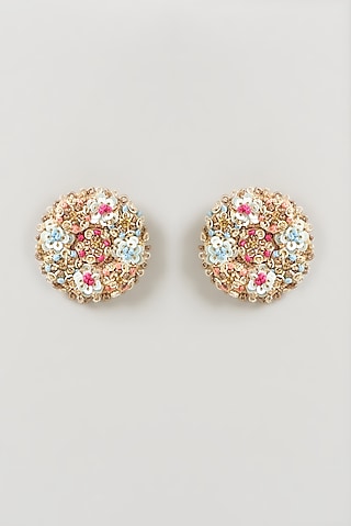 Gold Finish Embroidered Earrings by Fooljhadi