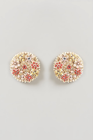 Gold Finish Embroidered Earrings by Fooljhadi
