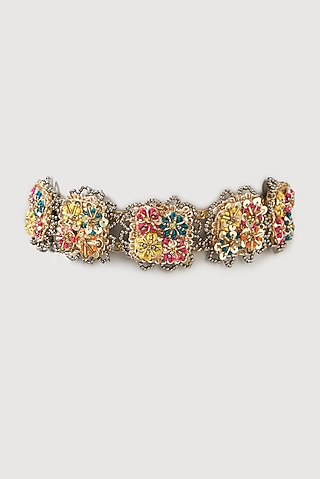 Gold Finish Hand Embroidered Necklace by Fooljhadi