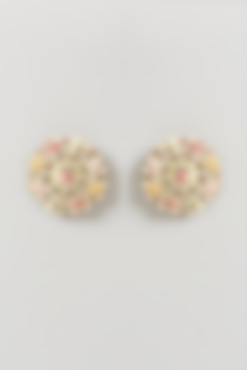 Gold Finish Hand Embroidered Earrings by Fooljhadi