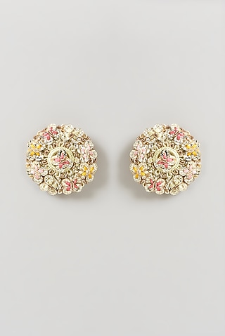 Gold Finish Hand Embroidered Earrings by Fooljhadi