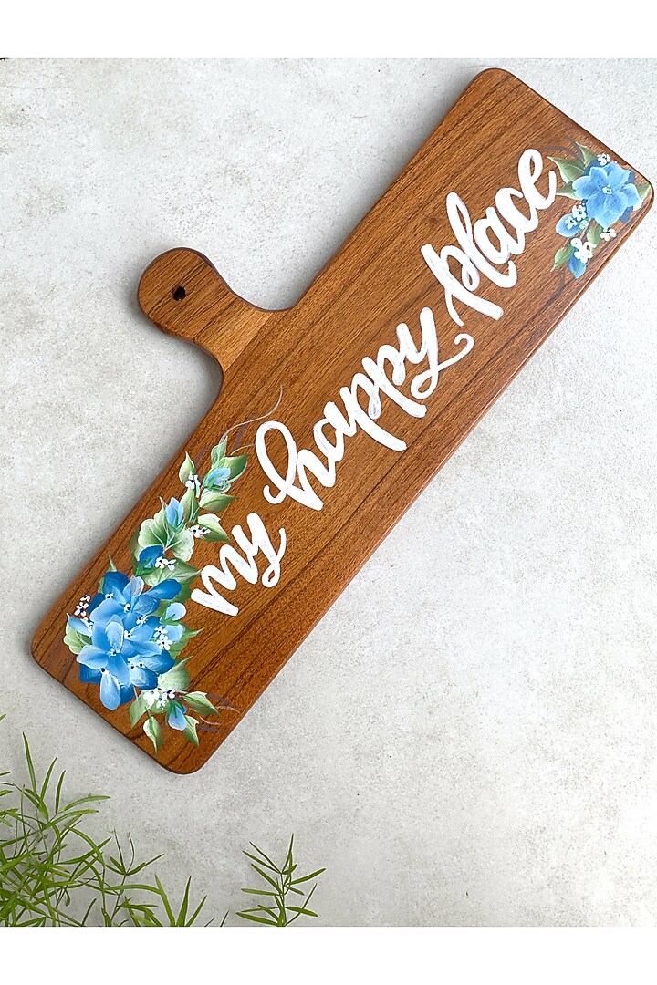 Natural Brown Acacia Wood Hand-Painted Wall Plate by FLOURSHA at Pernia's Pop Up Shop