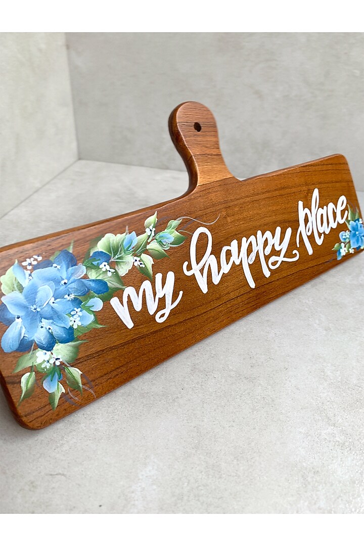 Natural Brown Acacia Wood Hand-Painted Wall Plate by FLOURSHA at Pernia's Pop Up Shop