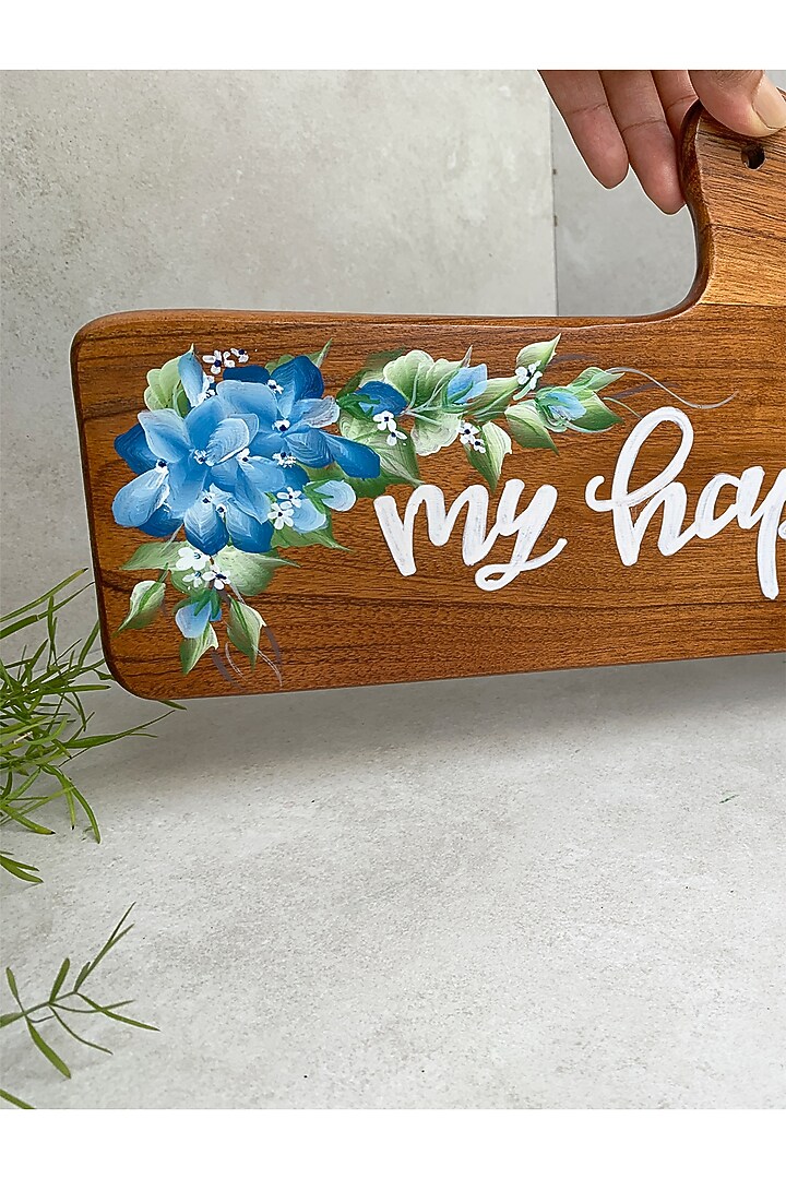 Natural Brown Acacia Wood Hand-Painted Wall Plate by FLOURSHA at Pernia's Pop Up Shop